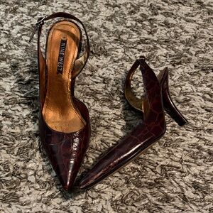 Nine West Dark Brown Croc-Embossed Heels